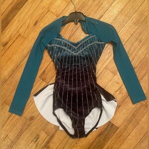 Weissman Girls Teal and Black Mesh Long Sleeve Dance Costume